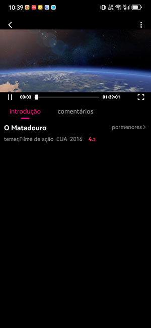 Screenshot of a dark-themed app page with a list of movies
